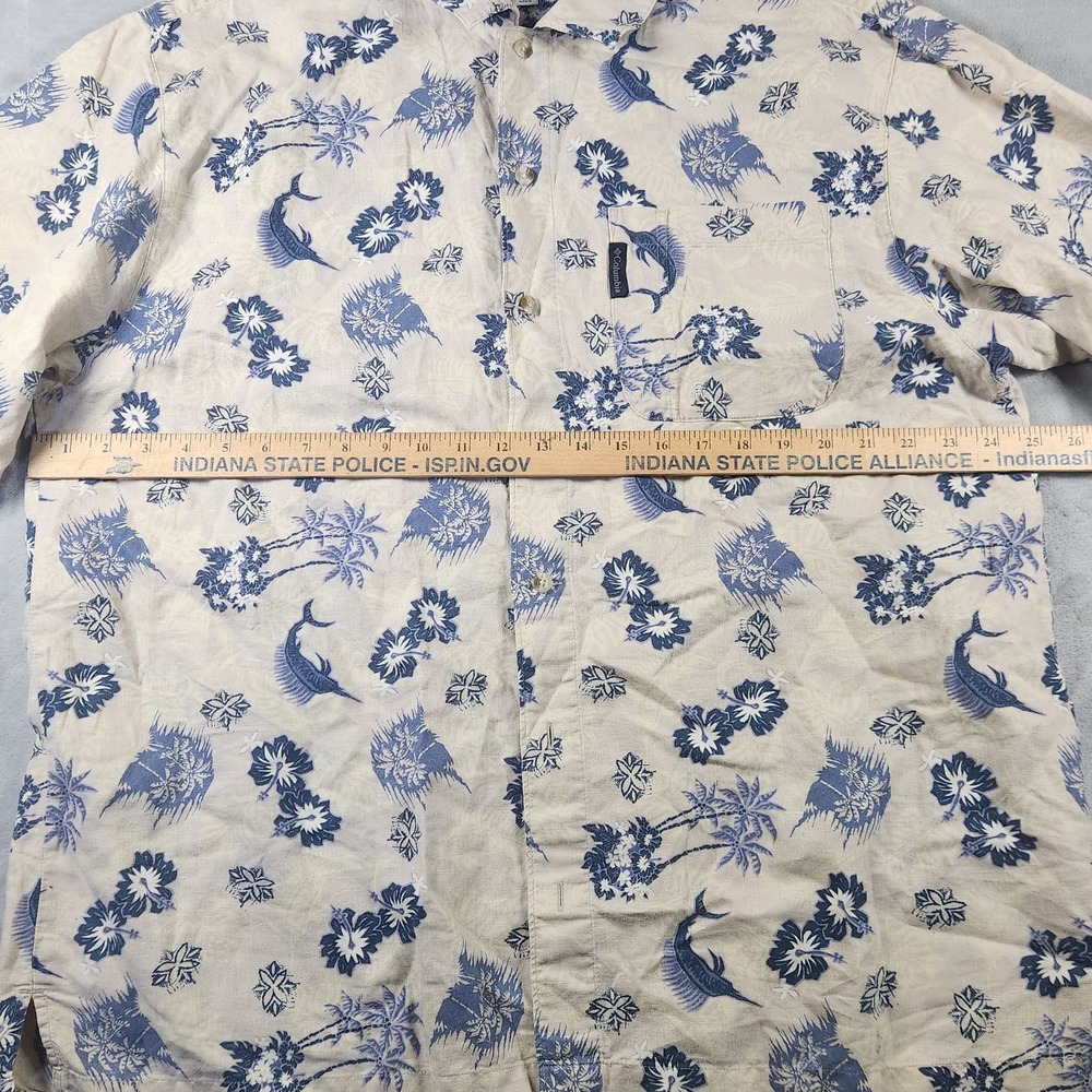 Columbia Sportswear‎ Shirt Men's L Short Sleeve Marlin Fish Floral Linen Button - Picture 4 of 7